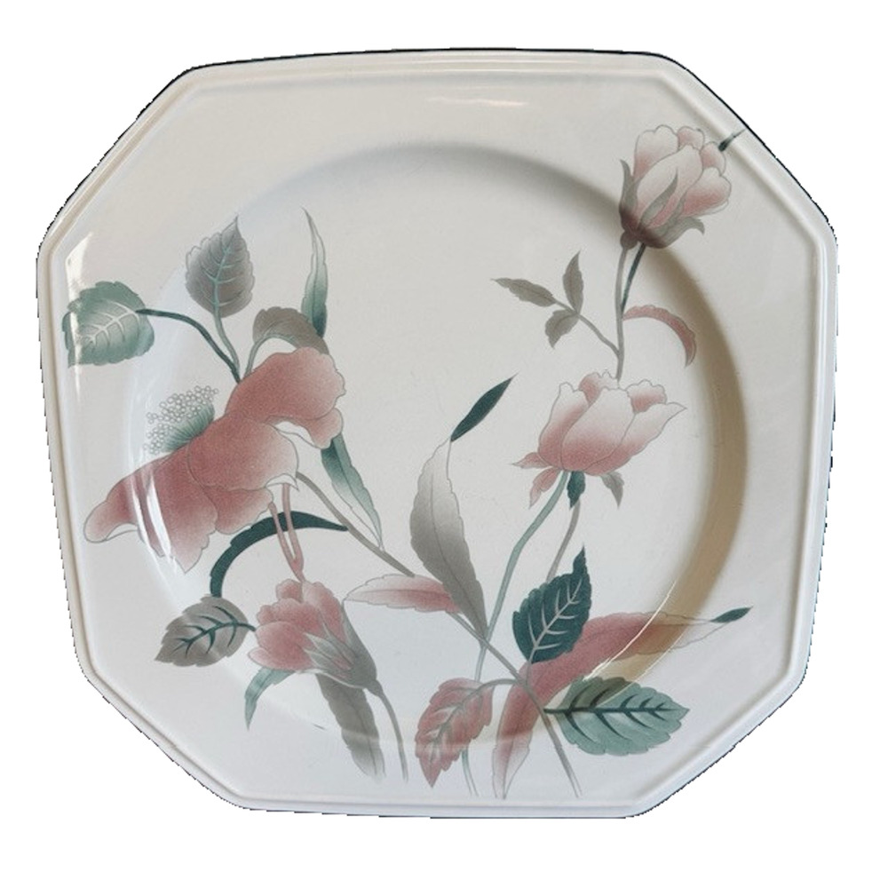 Mikasa Continental Silk Flowers F3003, Dinner Plate, Octagonal, Pink Flowers VTG - Picture 1 of 10